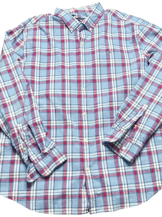 Vineyard Vines Other - Vineyard Vines Shirt Mens Size XXL Red White Blue Plaid Whale Shirt Button Front